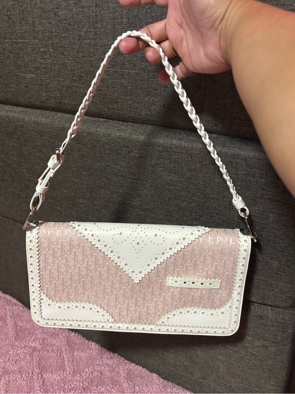 Rarw Dior Monogram Braided-Handle Shoulder Bag